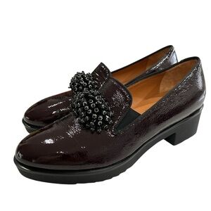 NWOB Donna Soft Made in Italy Oxblood Patent Leather Beaded Tassel Loafers - 8.5